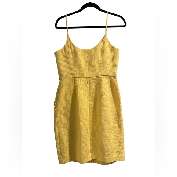 Yellow Sleeveless Spaghetti Strap Mini Dress Floral Beaded Pattern Size 8 - Picture 4 of 5